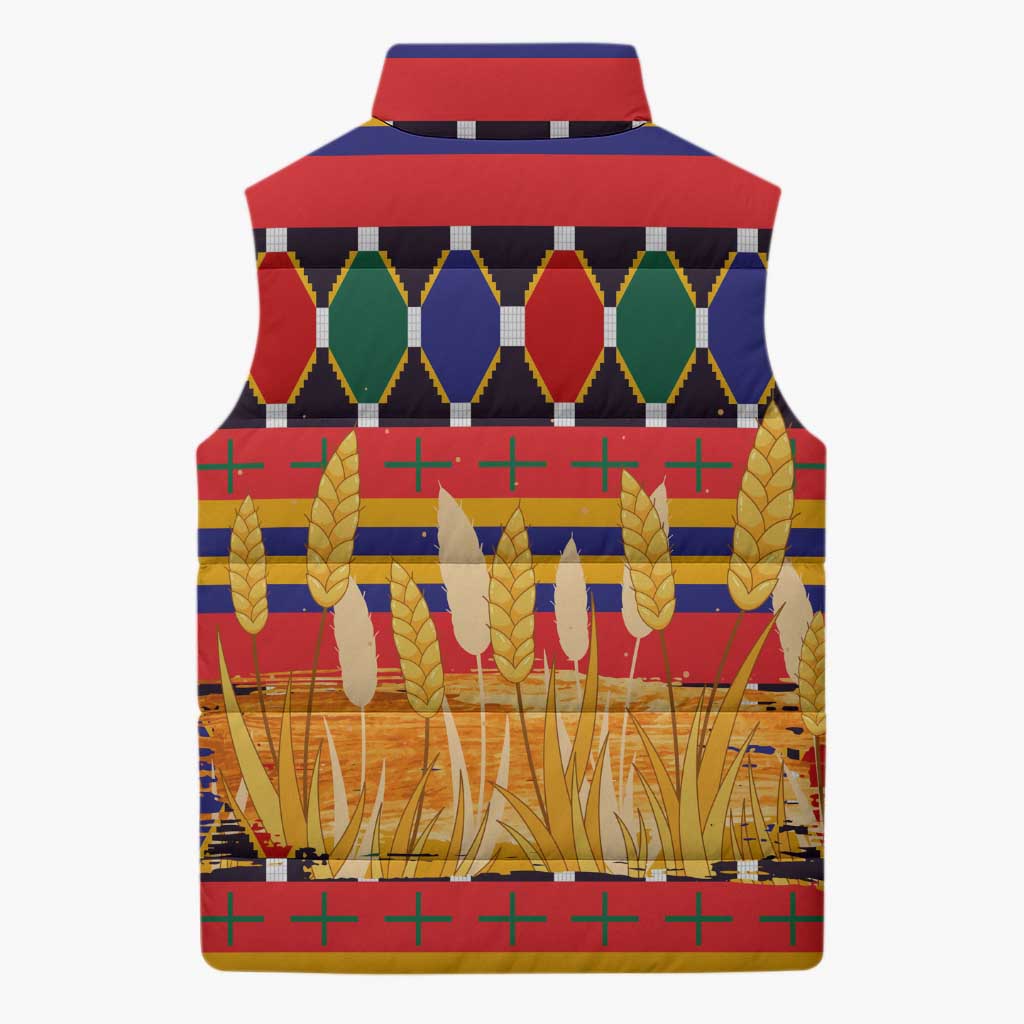 Burkina Faso Sleeveless Puffer Jacket with Red Green Blue Geometric - Wonder Print Shop