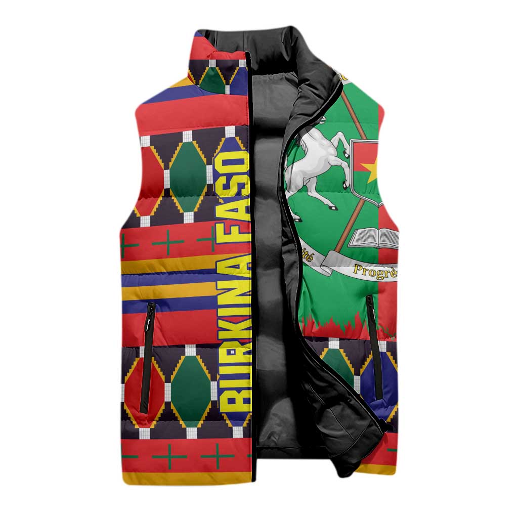 Burkina Faso Sleeveless Puffer Jacket with Red Green Blue Geometric - Wonder Print Shop