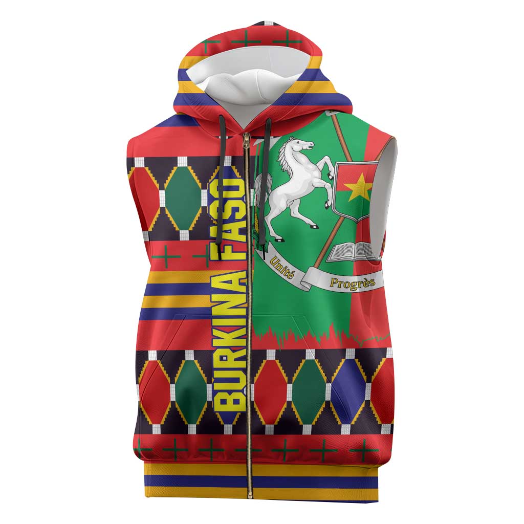 Burkina Faso Sleeveless Zip Hoodie with Red Green Blue Geometric - Wonder Print Shop