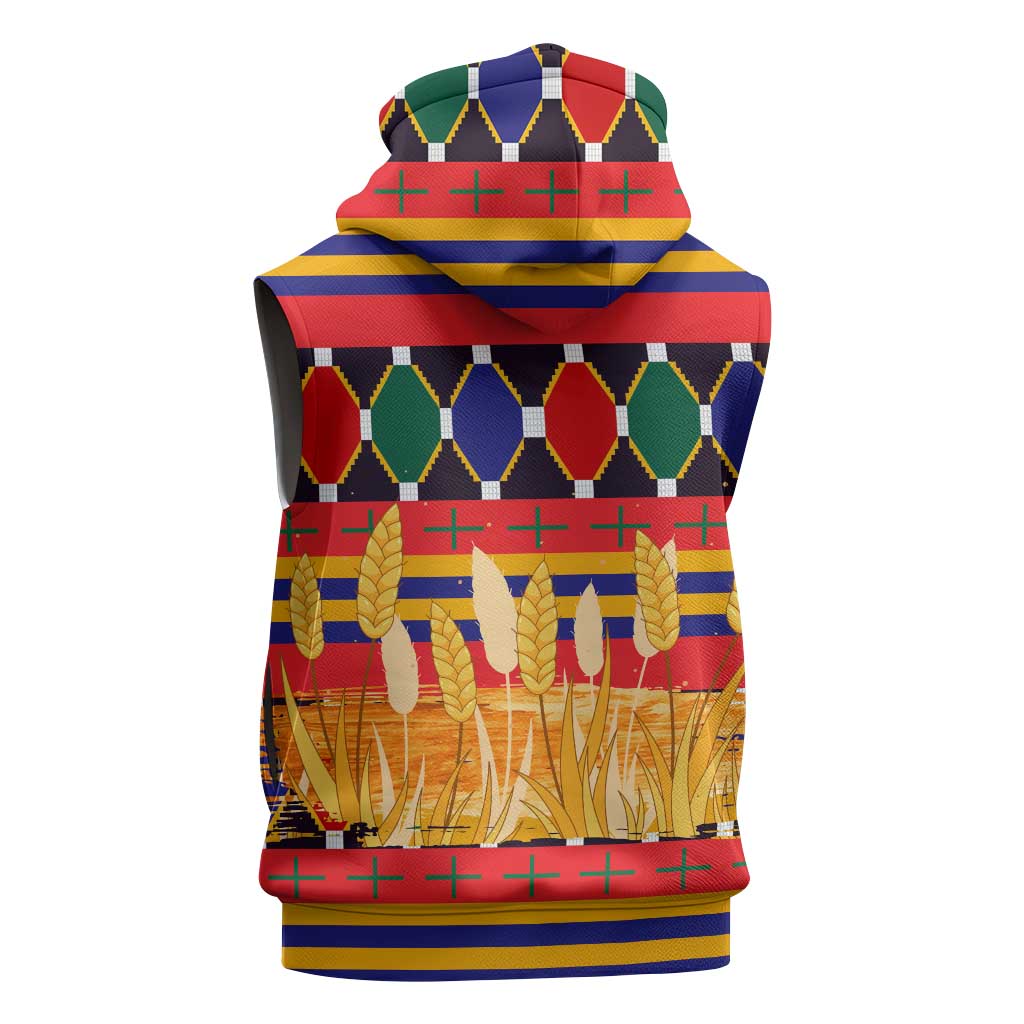 Burkina Faso Sleeveless Zip Hoodie with Red Green Blue Geometric - Wonder Print Shop