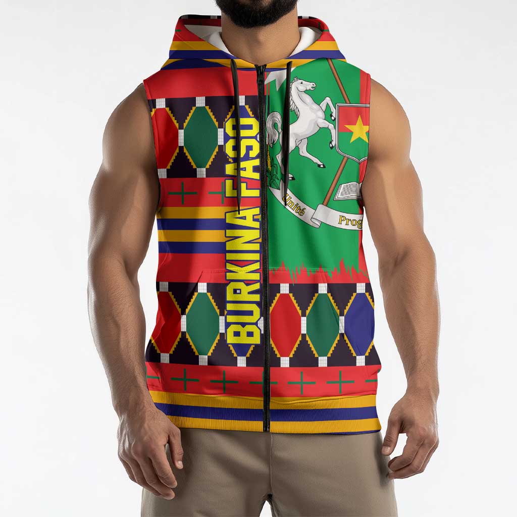 Burkina Faso Sleeveless Zip Hoodie with Red Green Blue Geometric - Wonder Print Shop