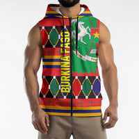 Burkina Faso Sleeveless Zip Hoodie with Red Green Blue Geometric - Wonder Print Shop