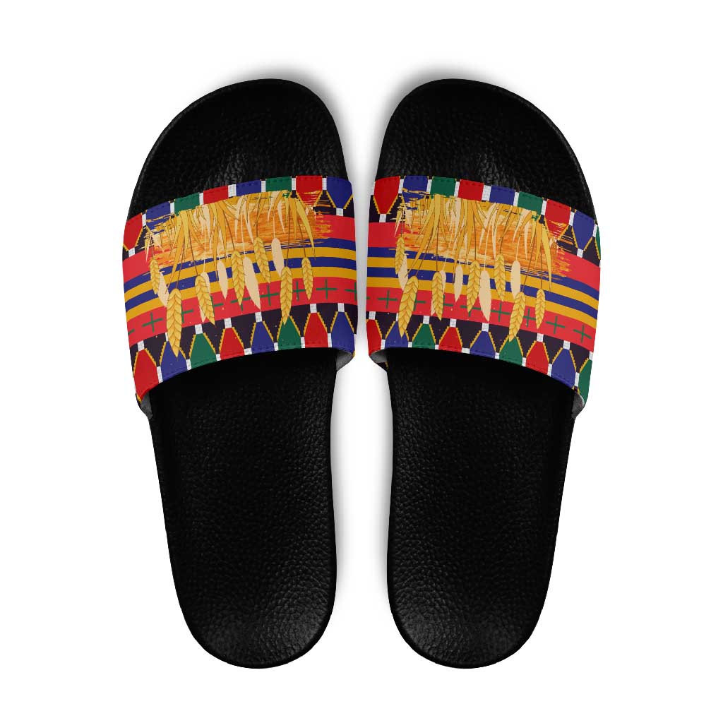 Burkina Faso Slide Sandals with Red Green Blue Geometric - Wonder Print Shop