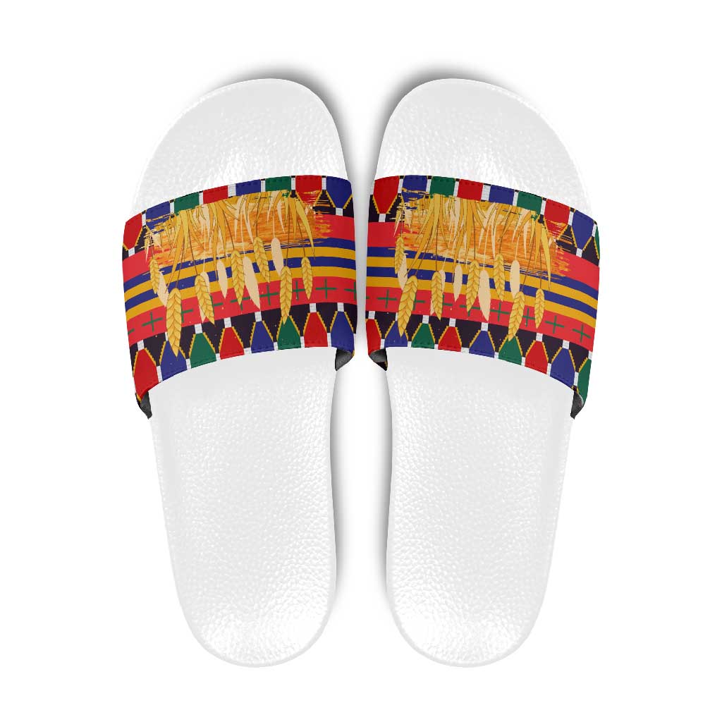 Burkina Faso Slide Sandals with Red Green Blue Geometric - Wonder Print Shop