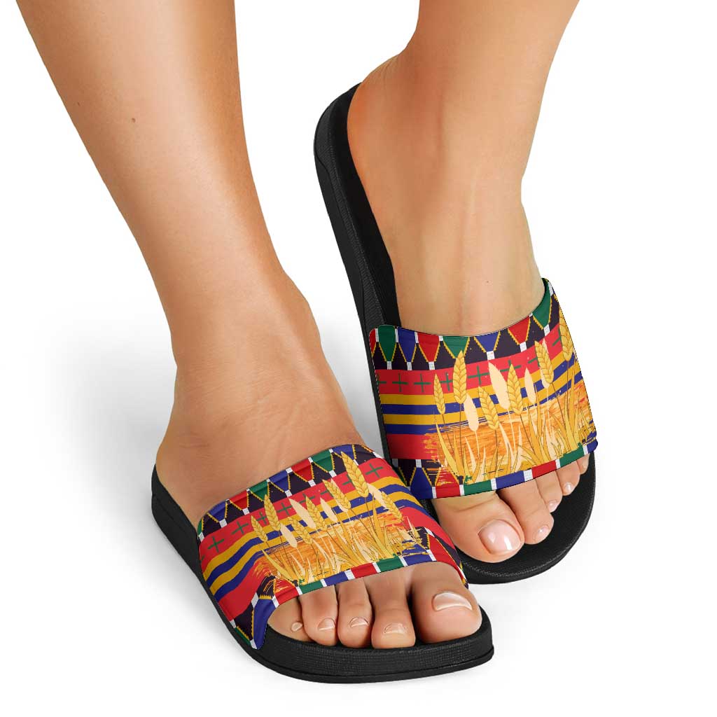 Burkina Faso Slide Sandals with Red Green Blue Geometric - Wonder Print Shop
