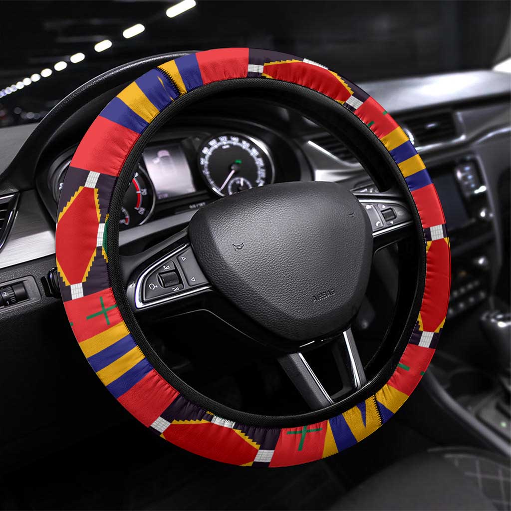 Burkina Faso Steering Wheel Cover with Red Green Blue Geometric - Wonder Print Shop