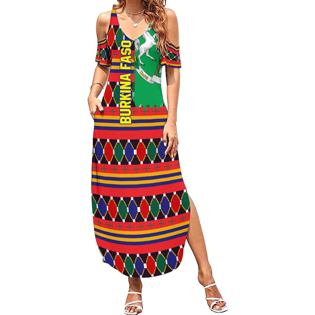Burkina Faso Summer Maxi Dress with Red Green Blue Geometric - Wonder Print Shop