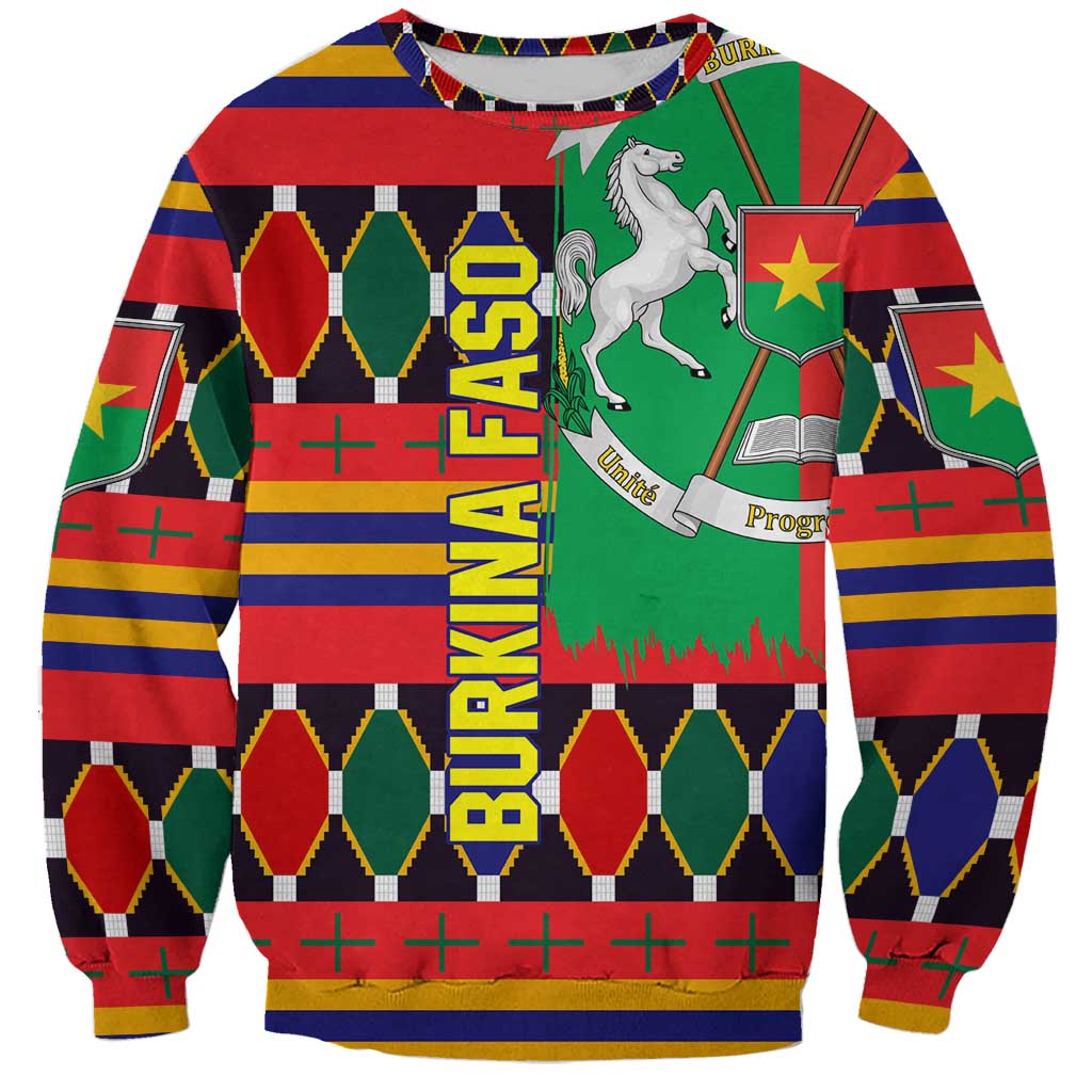 Burkina Faso Sweatshirt with Red Green Blue Geometric - Wonder Print Shop