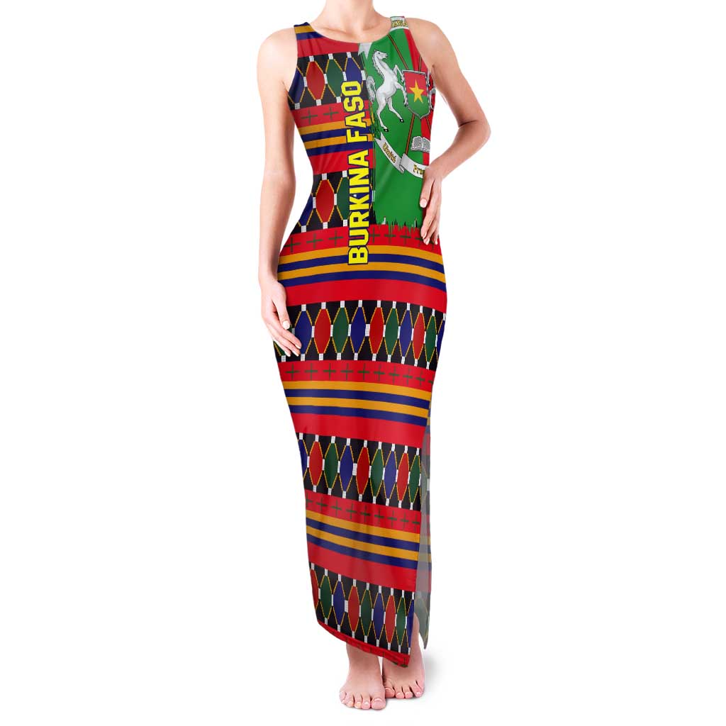 Burkina Faso Tank Maxi Dress with Red Green Blue Geometric - Wonder Print Shop