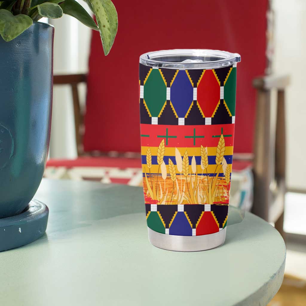 Burkina Faso Tumbler Cup with Red Green Blue Geometric - Wonder Print Shop