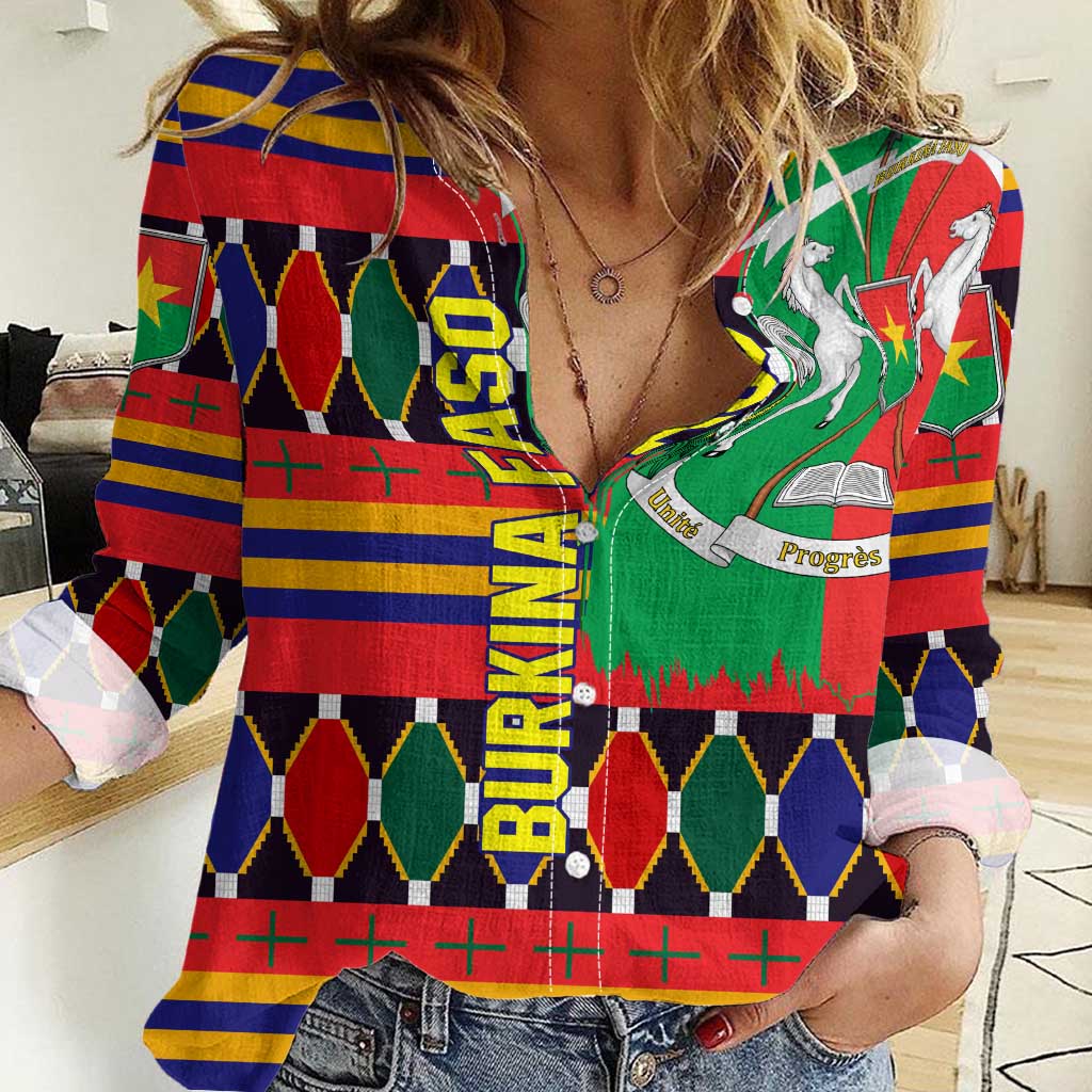 Burkina Faso Women Casual Shirt with Red Green Blue Geometric - Wonder Print Shop