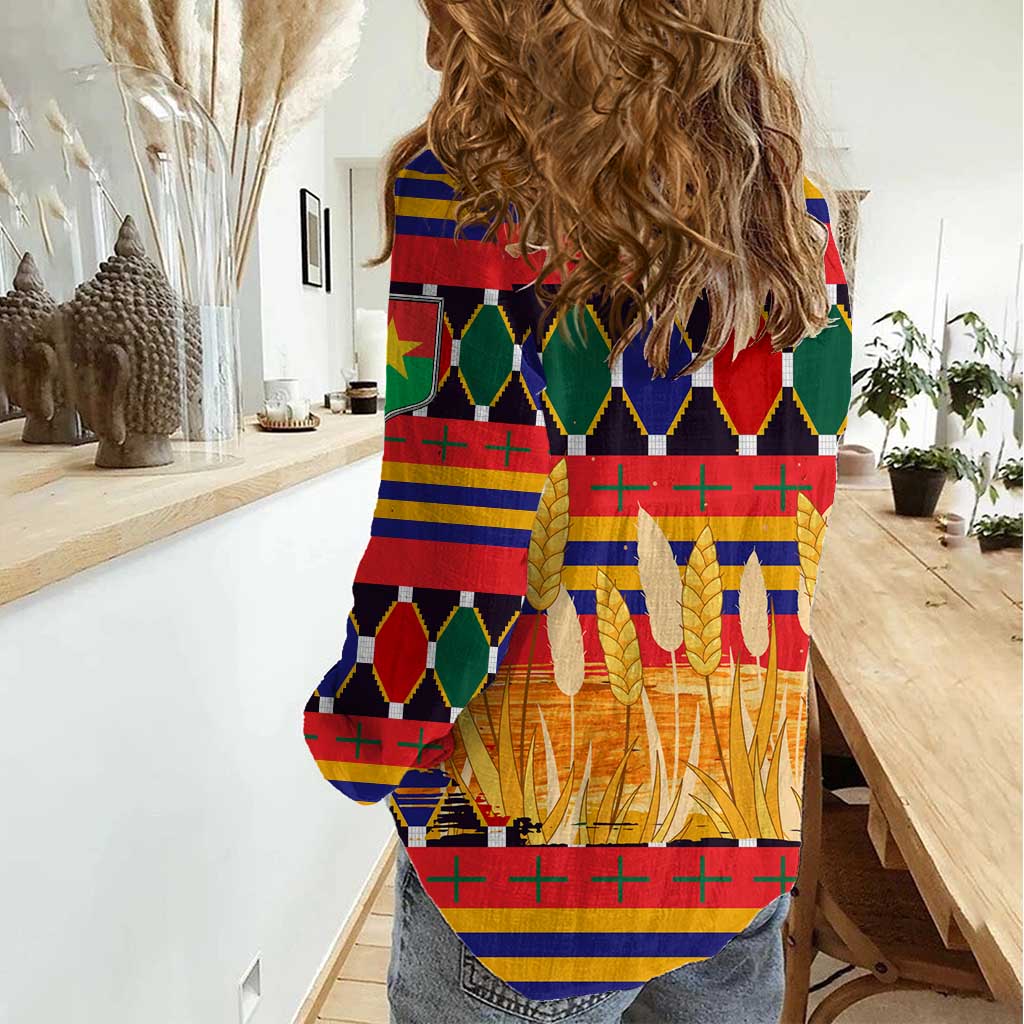 Burkina Faso Women Casual Shirt with Red Green Blue Geometric - Wonder Print Shop