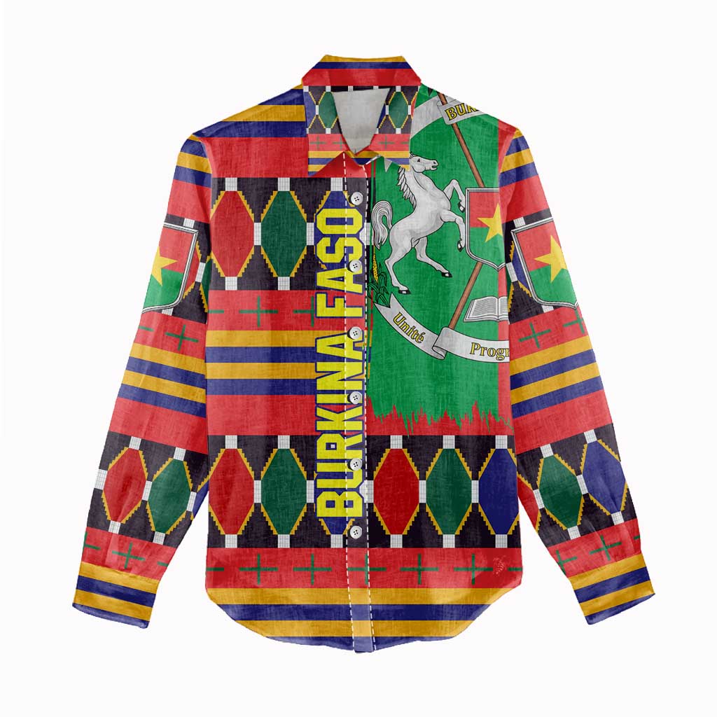 Burkina Faso Women Casual Shirt with Red Green Blue Geometric - Wonder Print Shop
