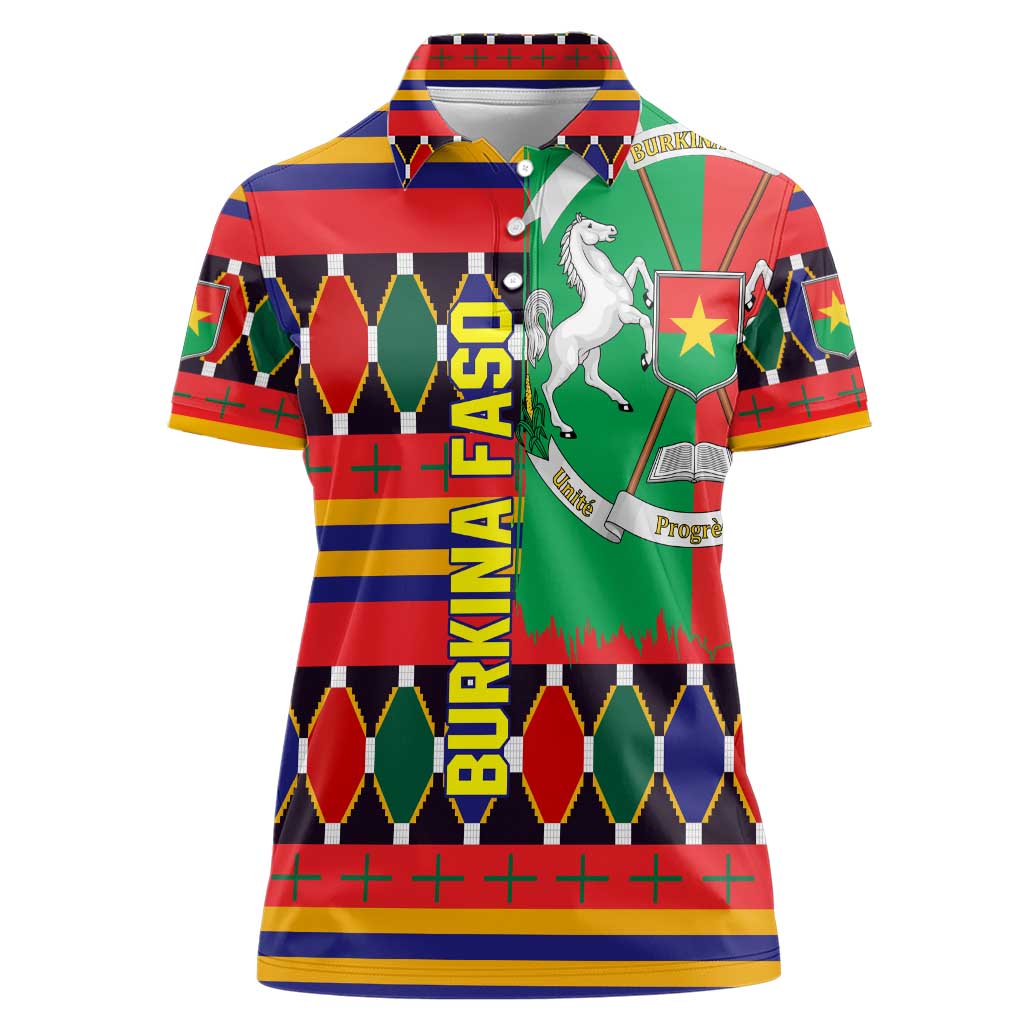 Burkina Faso Women Polo Shirt with Red Green Blue Geometric - Wonder Print Shop