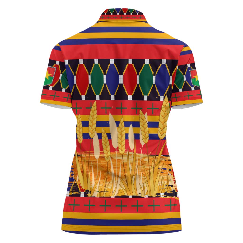 Burkina Faso Women Polo Shirt with Red Green Blue Geometric - Wonder Print Shop