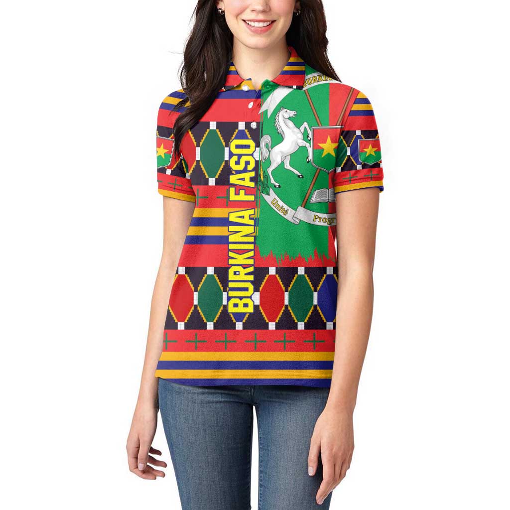 Burkina Faso Women Polo Shirt with Red Green Blue Geometric - Wonder Print Shop