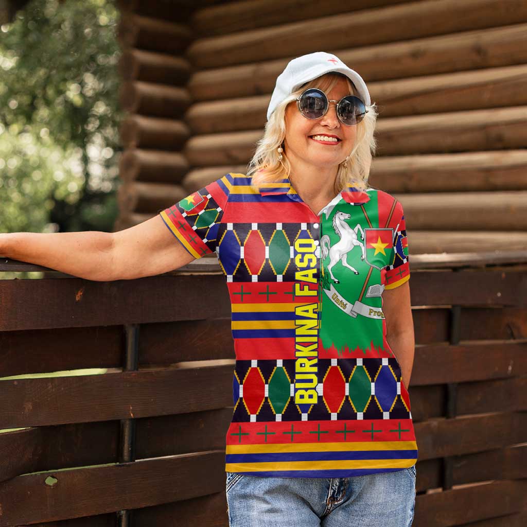Burkina Faso Women Polo Shirt with Red Green Blue Geometric - Wonder Print Shop