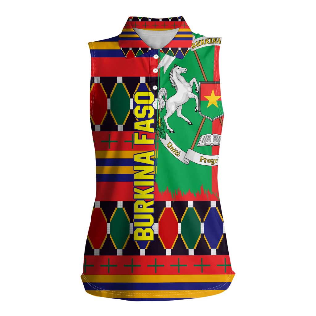 Burkina Faso Women Sleeveless Polo Shirt with Red Green Blue Geometric - Wonder Print Shop
