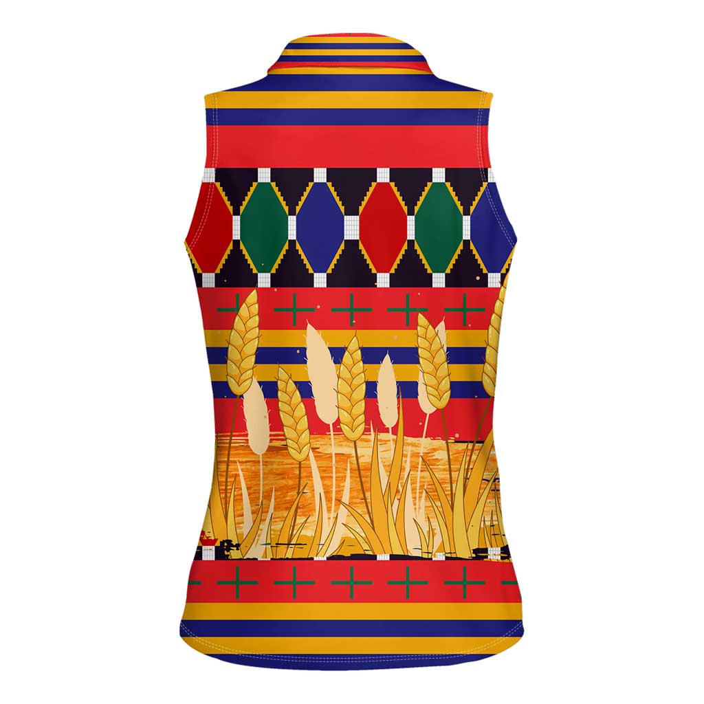 Burkina Faso Women Sleeveless Polo Shirt with Red Green Blue Geometric - Wonder Print Shop
