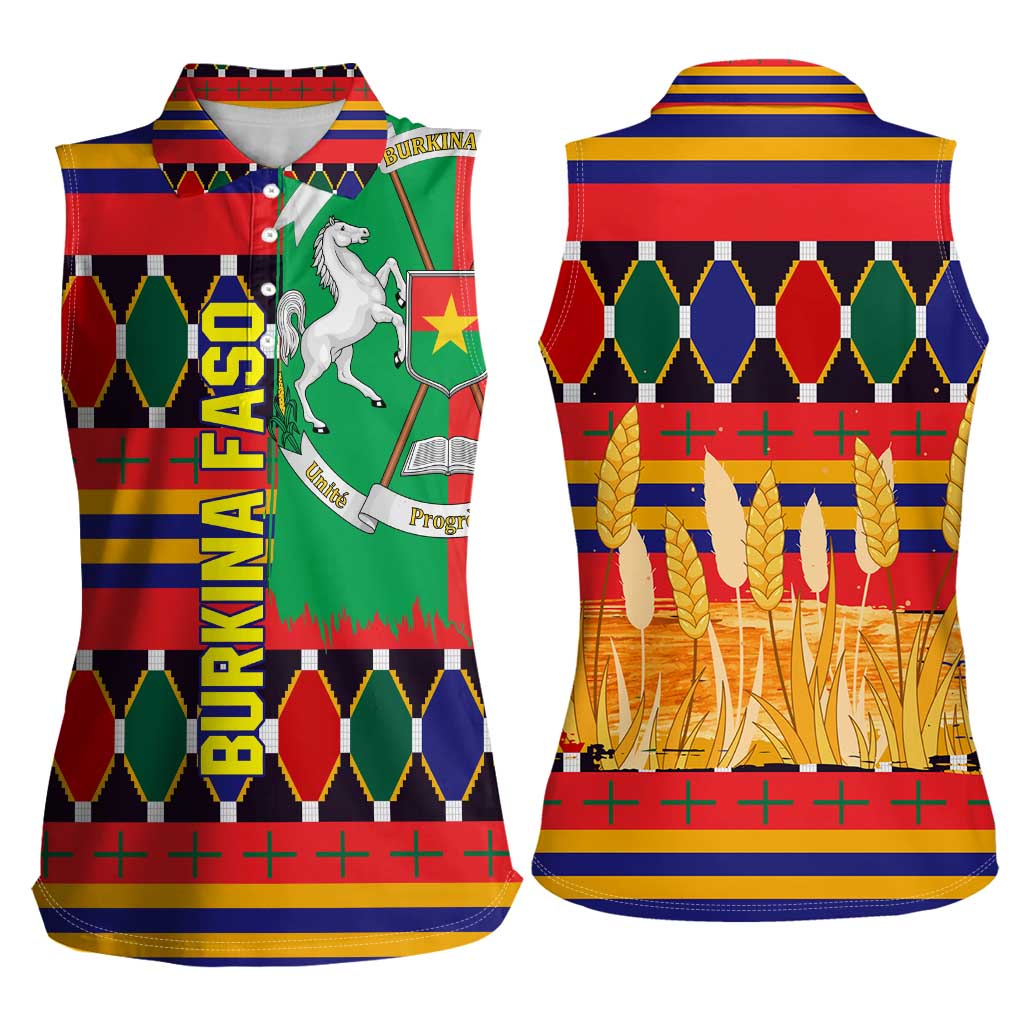 Burkina Faso Women Sleeveless Polo Shirt with Red Green Blue Geometric - Wonder Print Shop