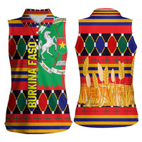 Burkina Faso Women Sleeveless Polo Shirt with Red Green Blue Geometric - Wonder Print Shop