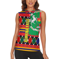 Burkina Faso Women Sleeveless Polo Shirt with Red Green Blue Geometric - Wonder Print Shop