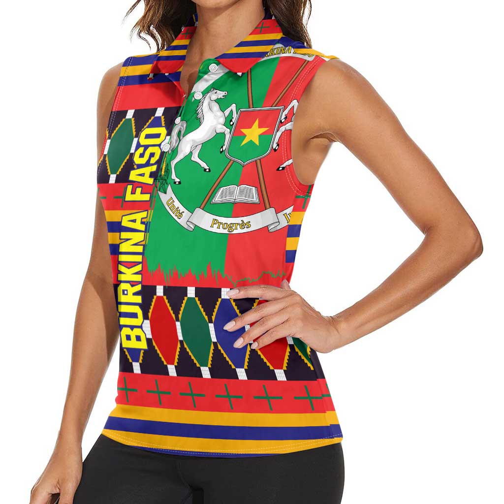 Burkina Faso Women Sleeveless Polo Shirt with Red Green Blue Geometric - Wonder Print Shop