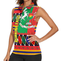 Burkina Faso Women Sleeveless Polo Shirt with Red Green Blue Geometric - Wonder Print Shop