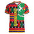 Burkina Faso Women V-Neck T-Shirt with Red Green Blue Geometric - Wonder Print Shop
