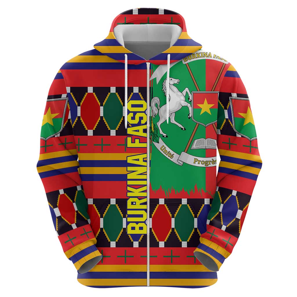 Burkina Faso Zip Hoodie with Red Green Blue Geometric - Wonder Print Shop