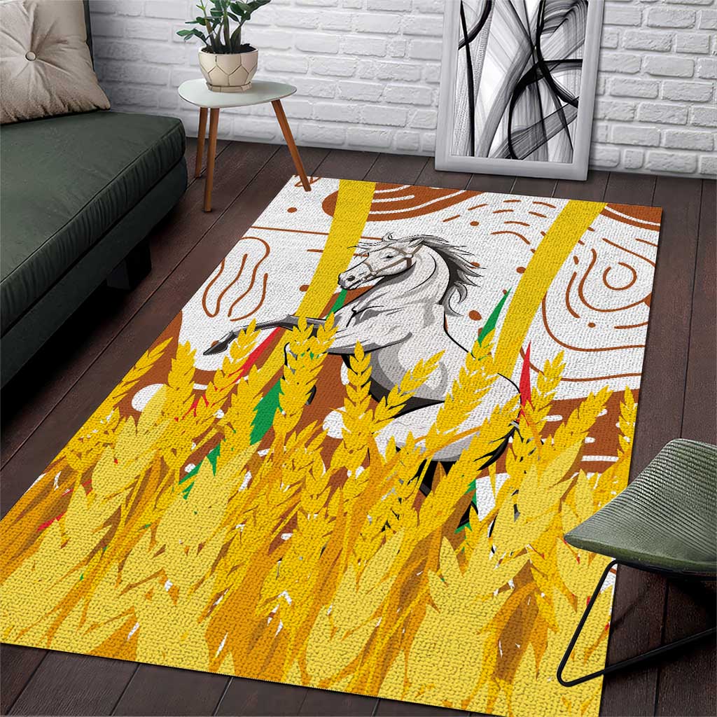 Burkina Faso Area Rug with Brown White Yellow Abstract Design - Wonder Print Shop