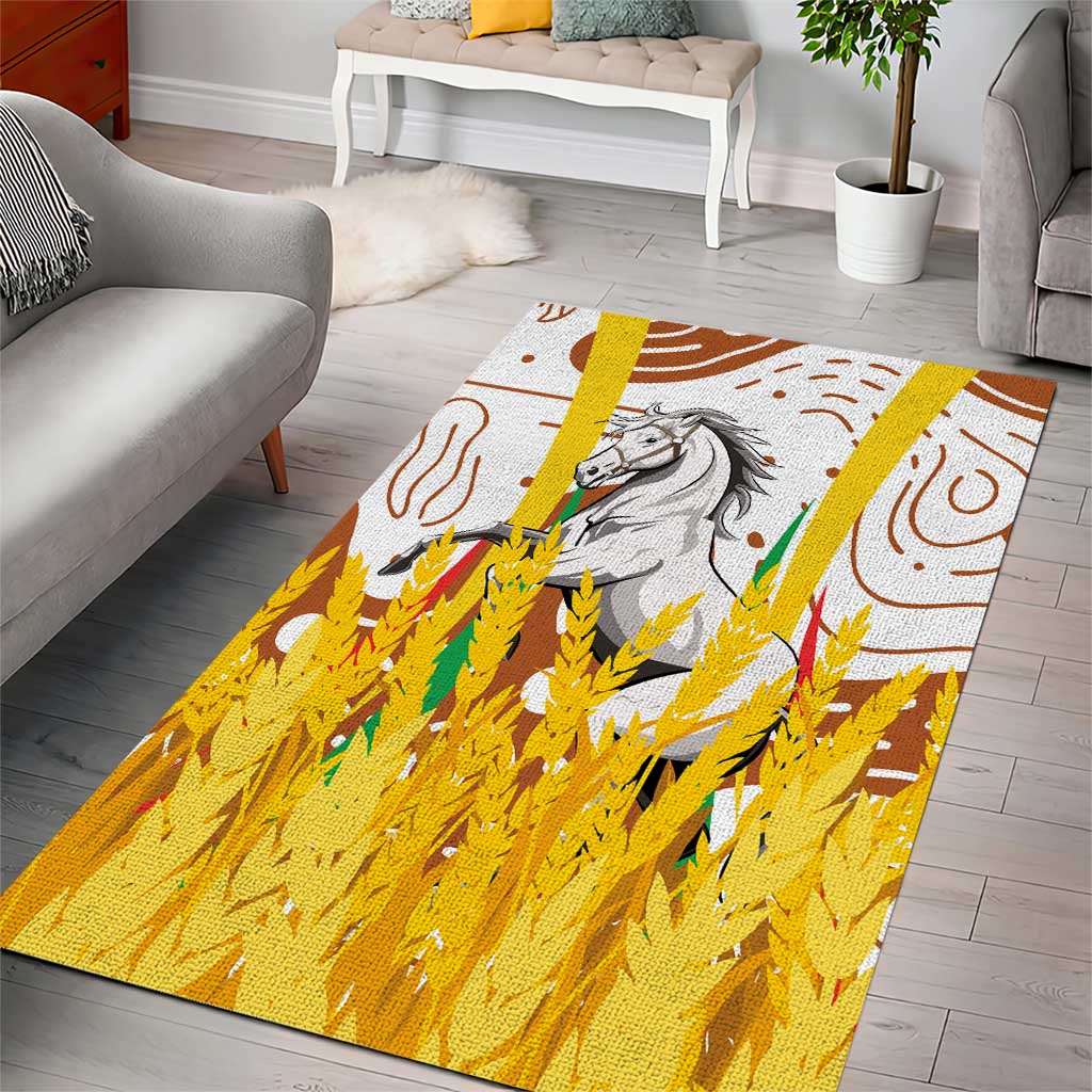 Burkina Faso Area Rug with Brown White Yellow Abstract Design - Wonder Print Shop