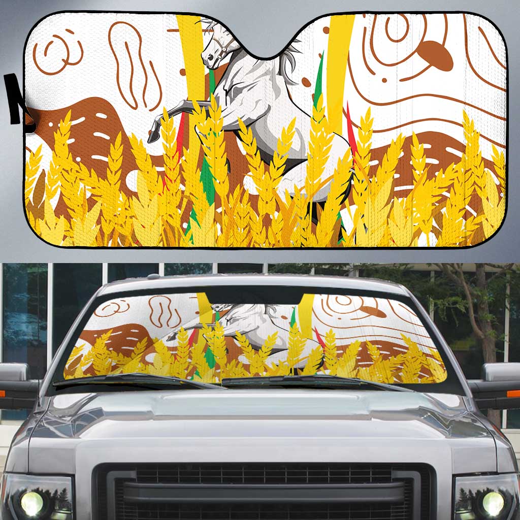 Burkina Faso Auto Sun Shade with Brown White Yellow Abstract Design - Wonder Print Shop