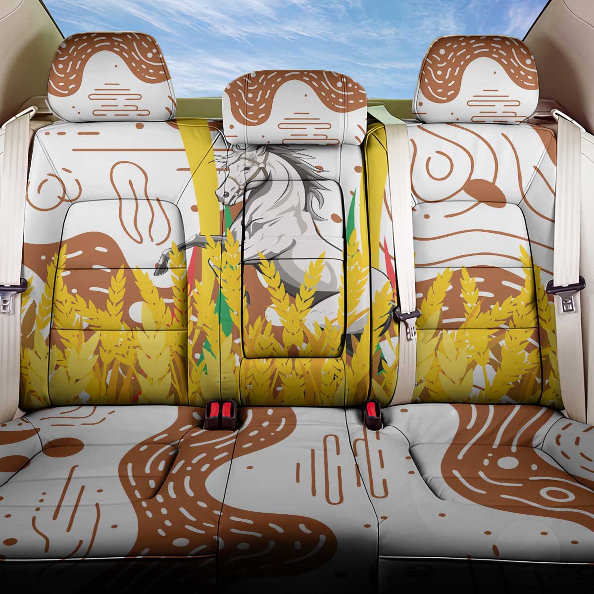 Burkina Faso Back Car Seat Cover with Brown White Yellow Abstract Design - Wonder Print Shop