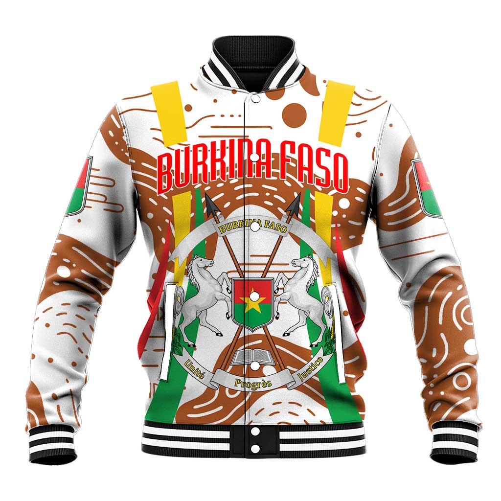 Burkina Faso Baseball Jacket with Brown White Yellow Abstract Design - Wonder Print Shop