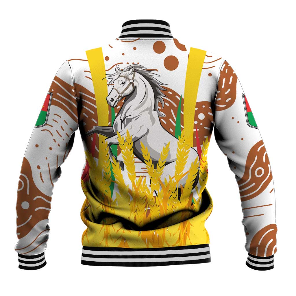 Burkina Faso Baseball Jacket with Brown White Yellow Abstract Design - Wonder Print Shop