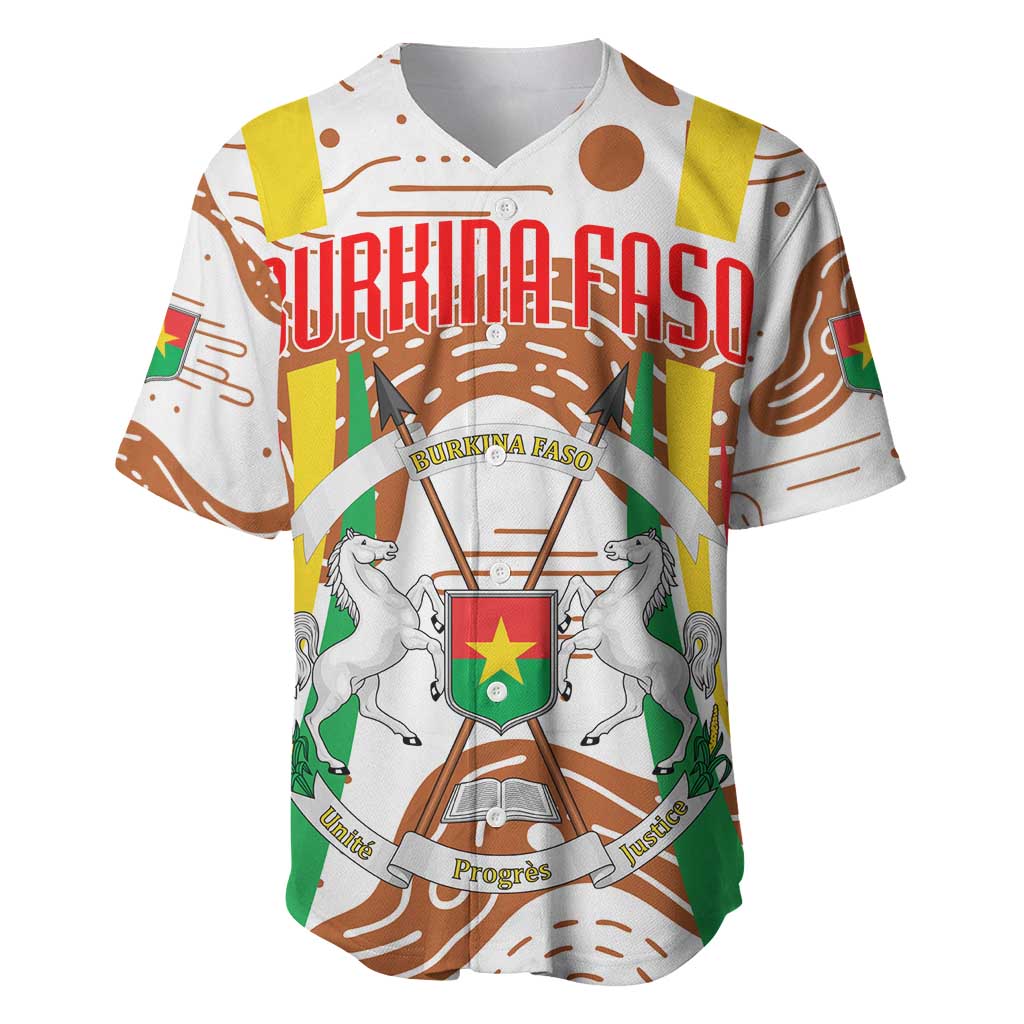 Burkina Faso Baseball Jersey with Brown White Yellow Abstract Design - Wonder Print Shop