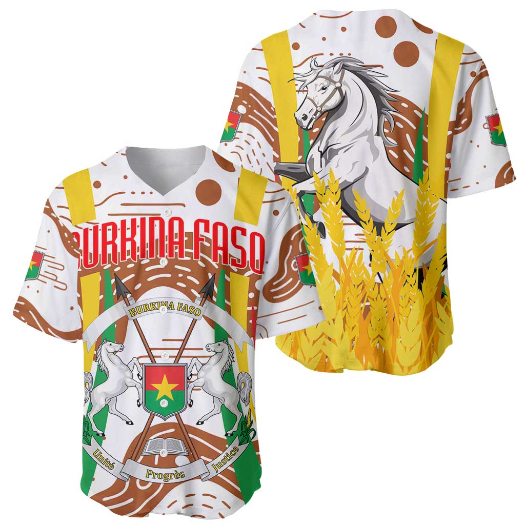 Burkina Faso Baseball Jersey with Brown White Yellow Abstract Design - Wonder Print Shop