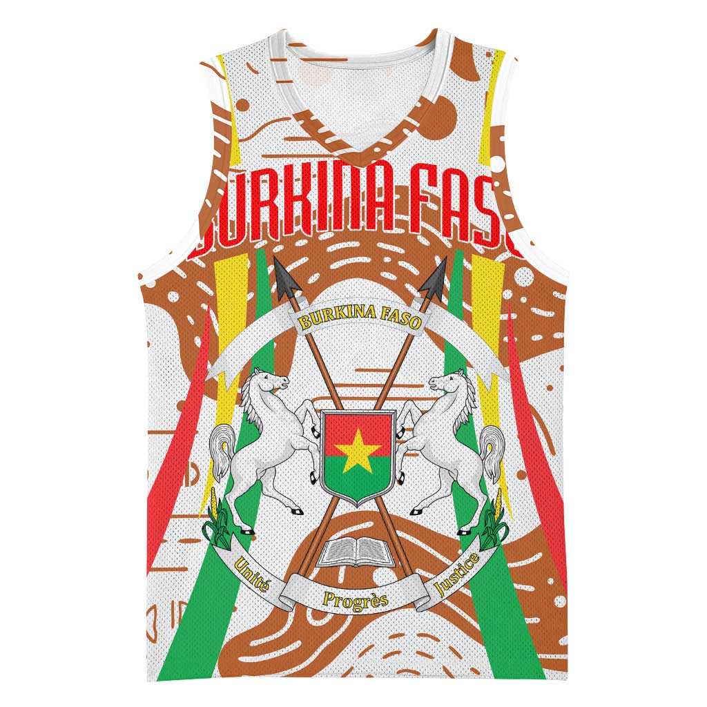 Burkina Faso Basketball Jersey with Brown White Yellow Abstract Design - Wonder Print Shop