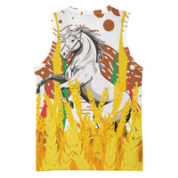 Burkina Faso Basketball Jersey with Brown White Yellow Abstract Design - Wonder Print Shop
