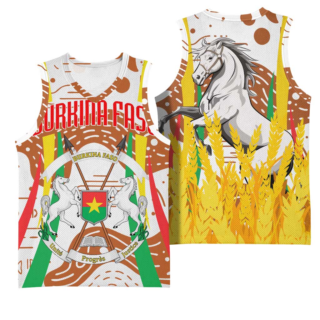 Burkina Faso Basketball Jersey with Brown White Yellow Abstract Design - Wonder Print Shop