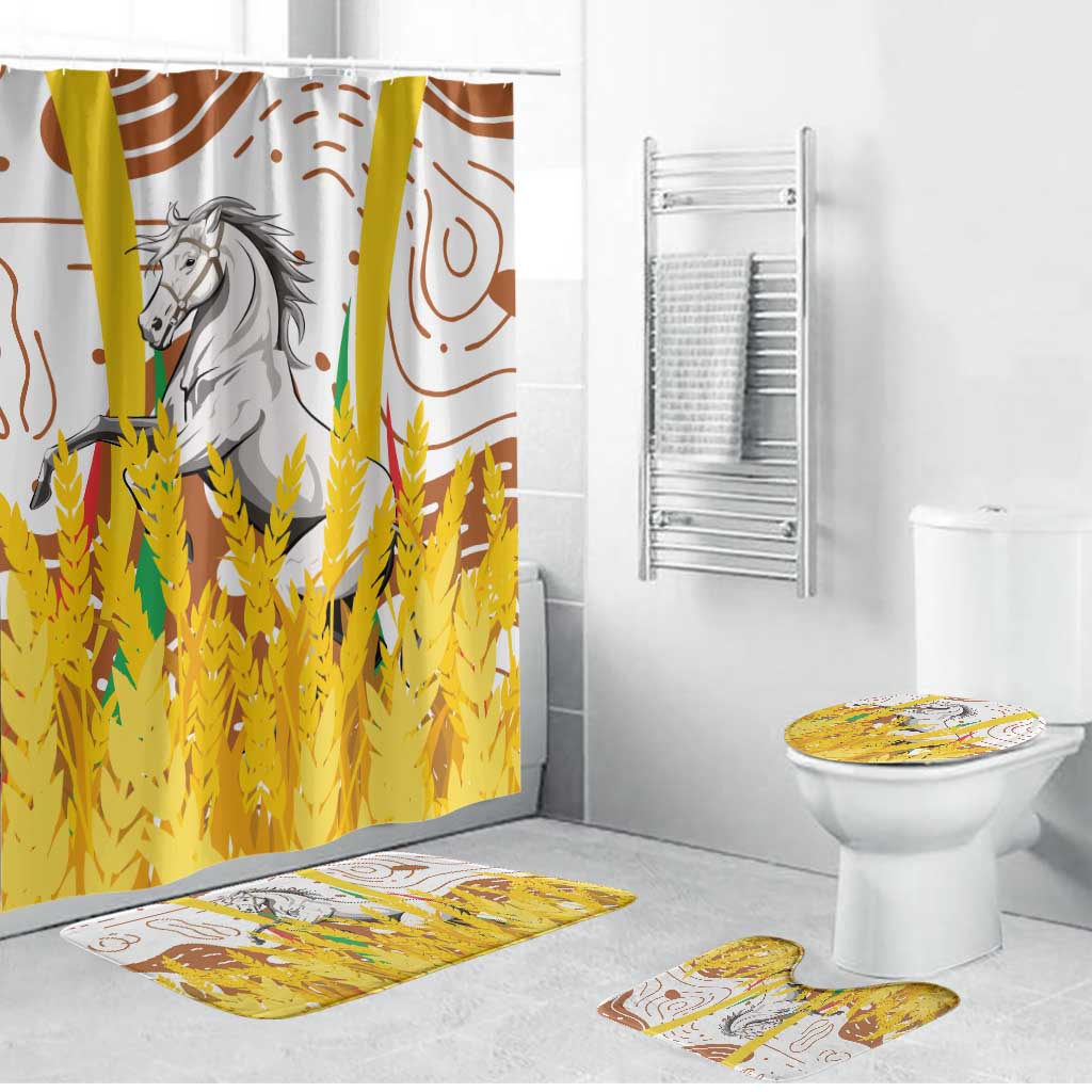 Burkina Faso Bathroom Set with Brown White Yellow Abstract Design - Wonder Print Shop