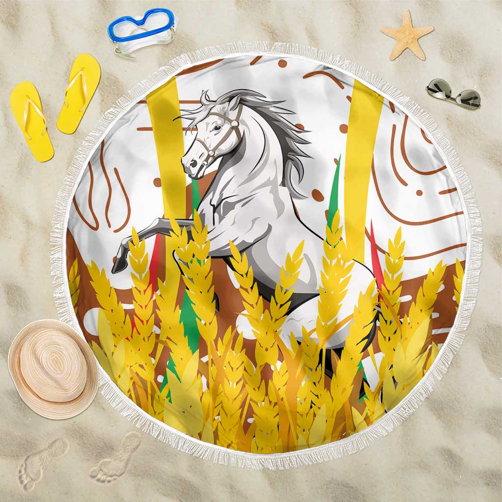 Burkina Faso Beach Blanket with Brown White Yellow Abstract Design - Wonder Print Shop