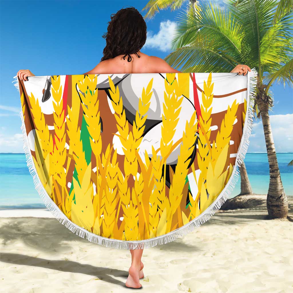 Burkina Faso Beach Blanket with Brown White Yellow Abstract Design - Wonder Print Shop