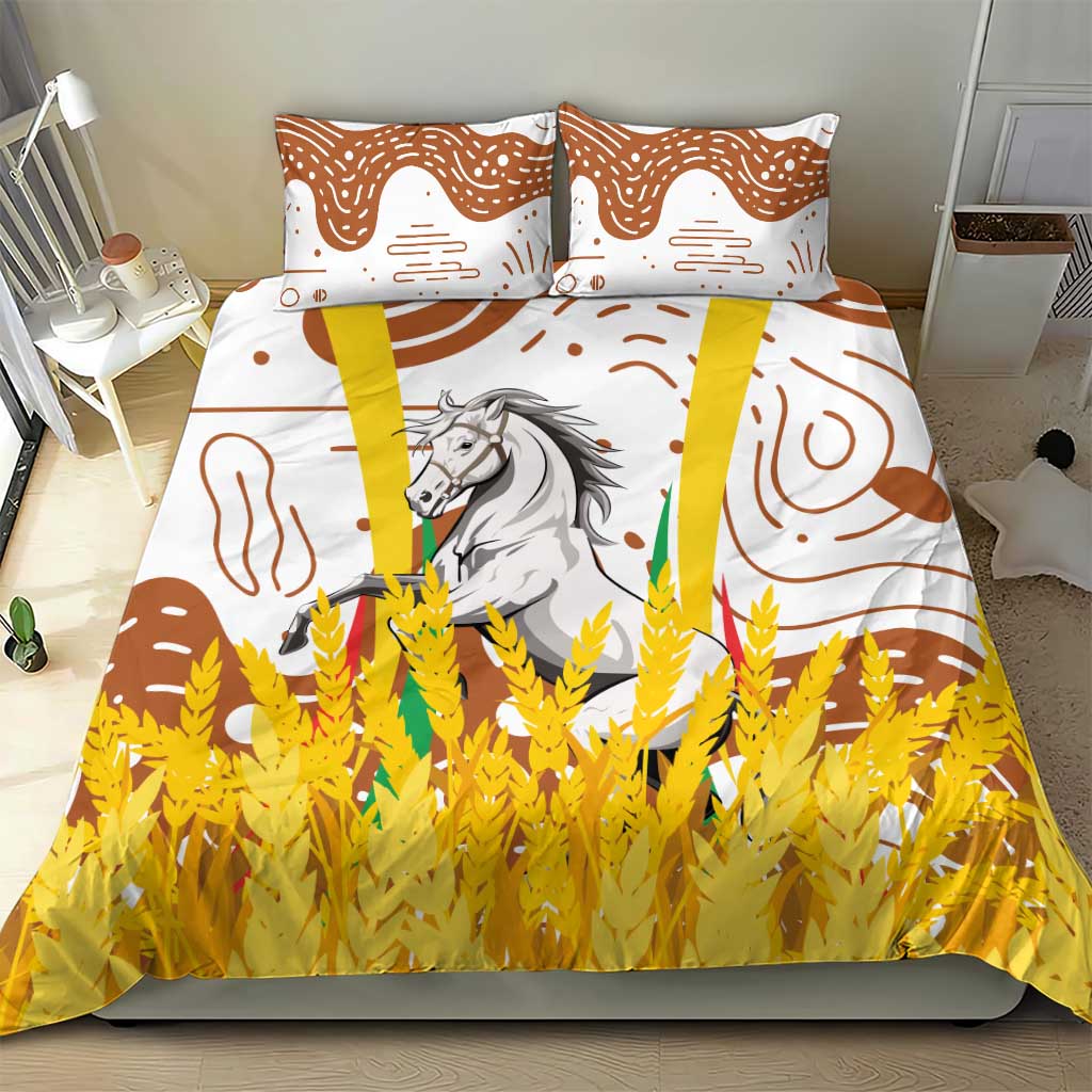 Burkina Faso Bedding Set with Brown White Yellow Abstract Design - Wonder Print Shop