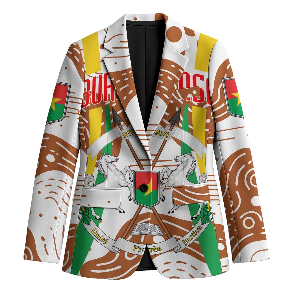 Burkina Faso Blazer with Brown White Yellow Abstract Design - Wonder Print Shop