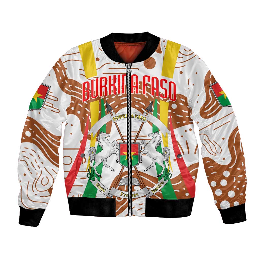 Burkina Faso Bomber Jacket with Brown White Yellow Abstract Design - Wonder Print Shop
