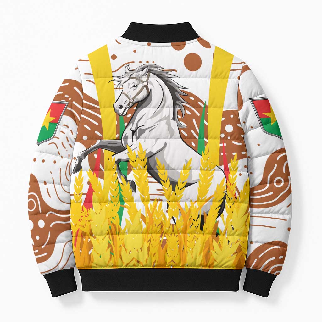 Burkina Faso Bomber Puffer Jacket with Brown White Yellow Abstract Design - Wonder Print Shop
