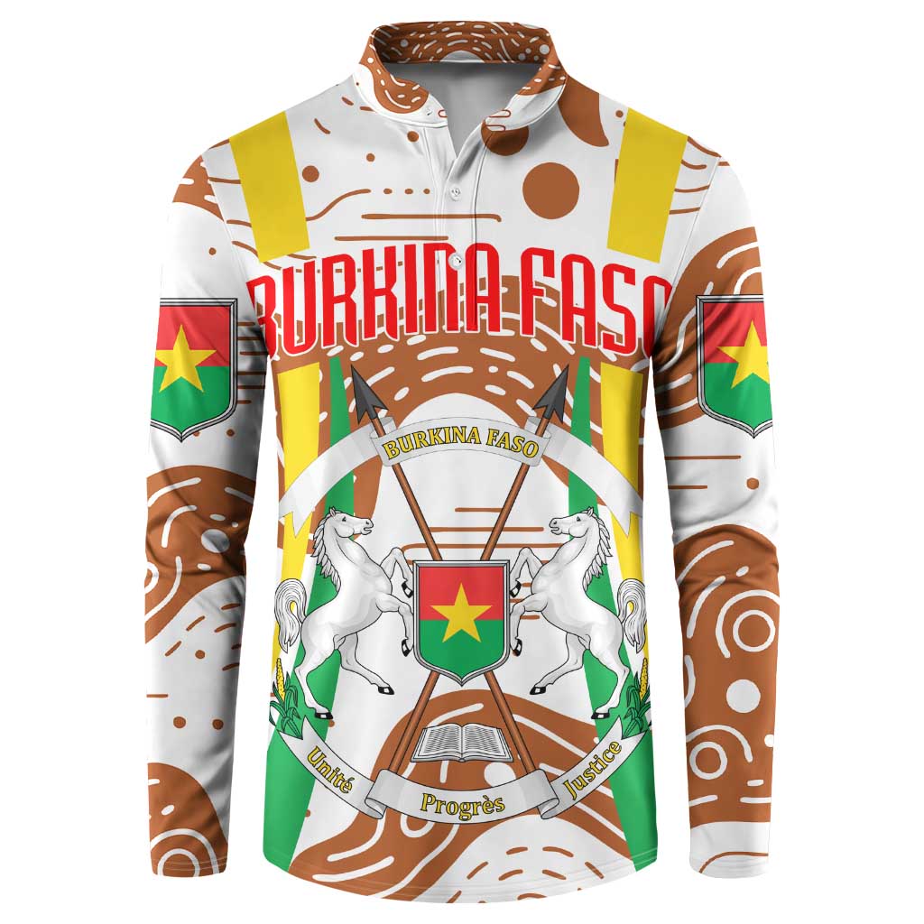 Burkina Faso Button Sweatshirt with Brown White Yellow Abstract Design - Wonder Print Shop