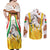 Burkina Faso Couples Matching Off Shoulder Maxi Dress and Long Sleeve Button Shirt with Brown White Yellow Abstract Design - Wonder Print Shop